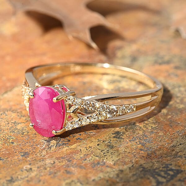 Certified & Appraised Luxoro AAA Mozambique Ruby And G-H I2 Diamond 1.50 Ctw Ring In 14K Yellow Gold