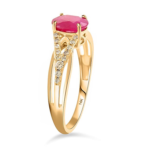 Certified & Appraised Luxoro AAA Mozambique Ruby And G-H I2 Diamond 1.50 Ctw Ring In 14K Yellow Gold
