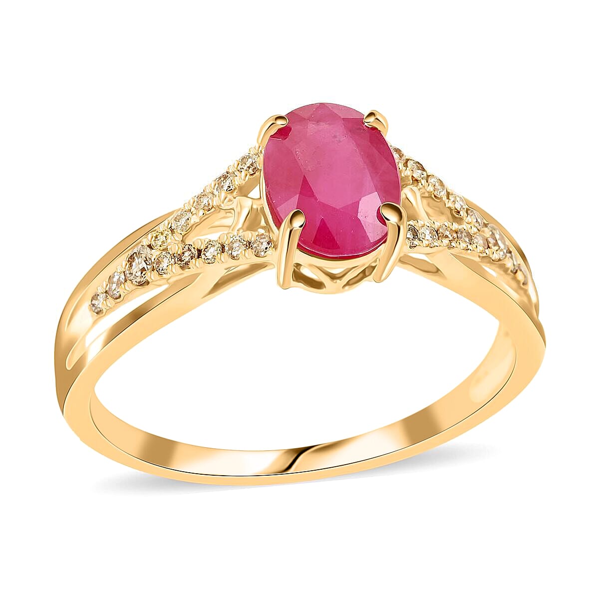 Certified & Appraised Luxoro AAA Mozambique Ruby and G-H I2 Diamond 1.50 ctw Ring in 14K Yellow Gold