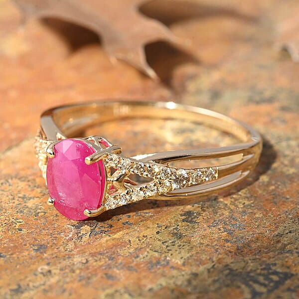 Certified & Appraised Luxoro AAA Mozambique Ruby And G-H I2 Diamond 1.50 Ctw Ring In 14K Yellow Gold
