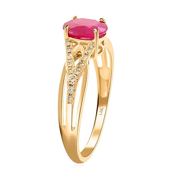 Certified & Appraised Luxoro AAA Mozambique Ruby And G-H I2 Diamond 1.50 Ctw Ring In 14K Yellow Gold
