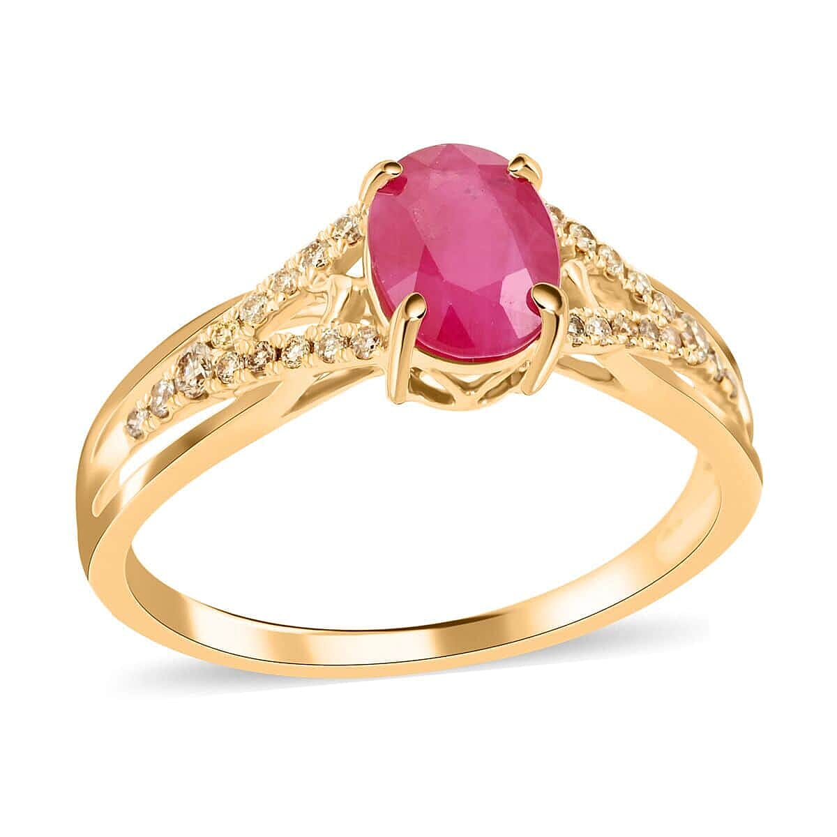 Certified & Appraised Luxoro AAA Mozambique Ruby and G-H I2 Diamond 1.50 ctw Ring in 14K Yellow Gold