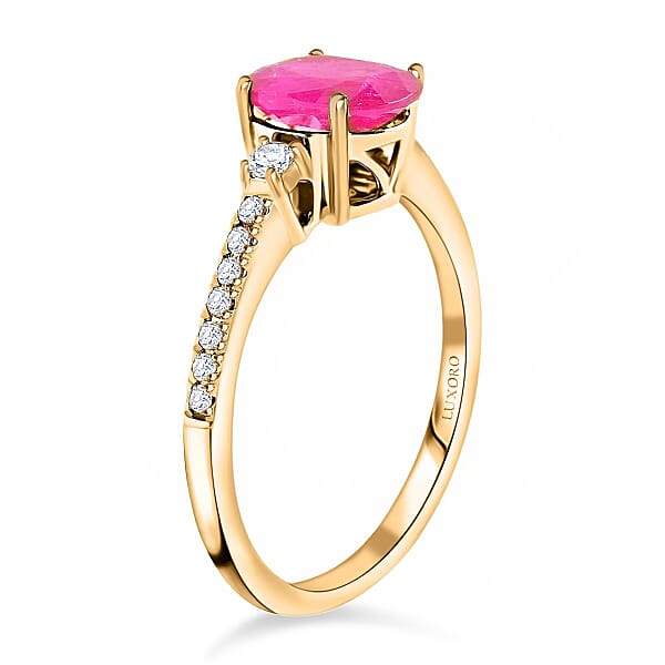 Certified & Appraised Luxoro AAA Mozambique Ruby Ring 14K Yellow Gold Ring Diamond Accent Ring Gold Jewelry 1.60 Ctw