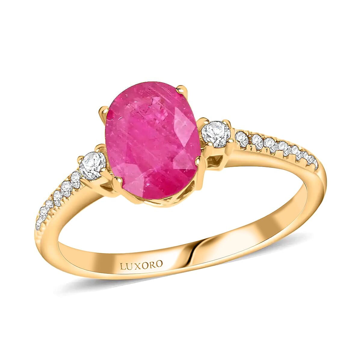 Certified & Appraised Luxoro AAA Mozambique Ruby Ring 14K Yellow Gold Ring Diamond Accent Ring Gold Jewelry 1.60 Ctw