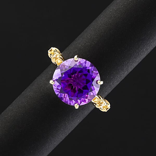 Certified & Appraised Luxoro AAA Natural Lusaka Amethyst And G-H I2 Diamond 6.52 Ctw Ring In 10K Yellow Gold 4.60 Grams