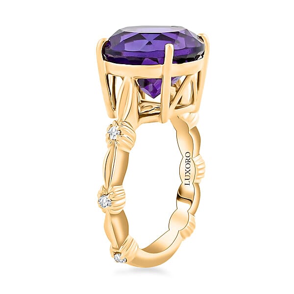 Certified & Appraised Luxoro AAA Natural Lusaka Amethyst And G-H I2 Diamond 6.52 Ctw Ring In 10K Yellow Gold 4.60 Grams