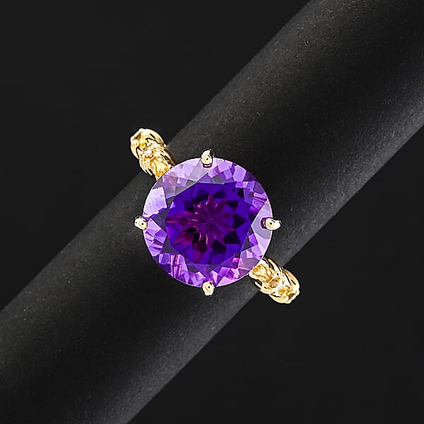 Certified & Appraised Luxoro AAA Natural Lusaka Amethyst And G-H I2 Diamond 6.52 Ctw Ring In 10K Yellow Gold 4.60 Grams