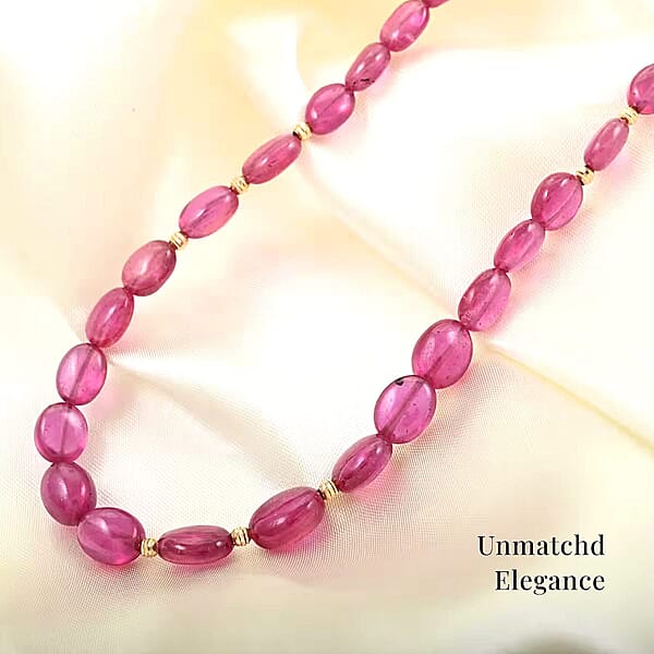Certified & Appraised Luxoro AAA Niassa Ruby (FF) 105.00 Ctw Beaded Necklace 14K Yellow Gold 18-20 Inches