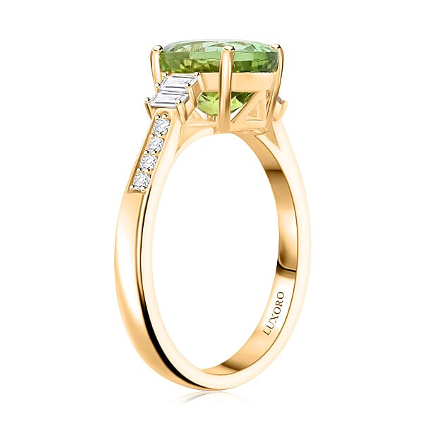 Certified & Appraised Luxoro AAA Olive Tourmaline And G-H I2 Diamond 3.10 Ctw Ring In 10K Yellow Gold