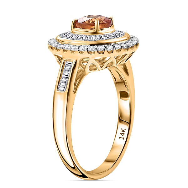 Certified & Appraised Luxoro AAA Orange Sapphire And I2 Diamond 2.00 Ctw Ring In 14K Yellow Gold 5.27 Grams