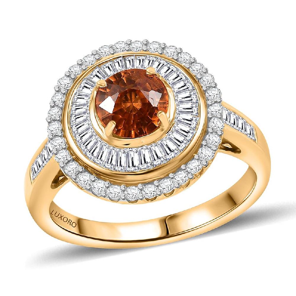 Certified & Appraised Luxoro AAA Orange Sapphire and I2 Diamond 2.00 ctw Ring in 14K Yellow Gold 5.27 Grams