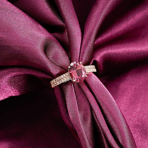 Certified & Appraised Luxoro AAA Ouro Fino Rubellite And G-H I2 Diamond 2.00 Ctw Ring In 14K Rose Gold