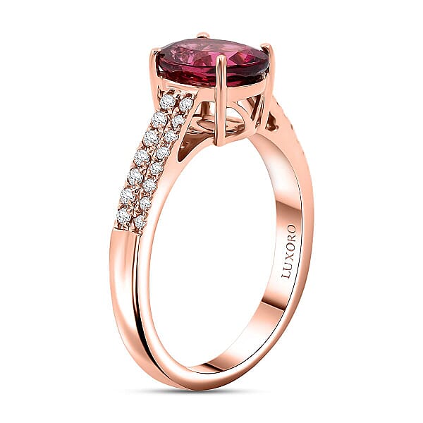 Certified & Appraised Luxoro AAA Ouro Fino Rubellite And G-H I2 Diamond 2.00 Ctw Ring In 14K Rose Gold