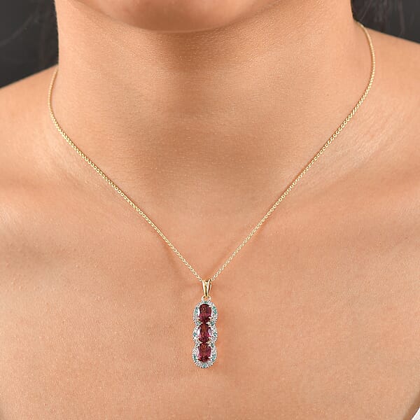 Certified & Appraised Luxoro AAA Ouro Fino Rubellite Paraiba Tourmaline And G-H I2 Diamond 3.05 Ctw Pendant Necklace In 10K Yellow Gold 20 Inches