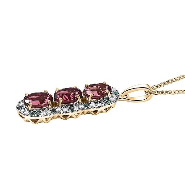 Certified & Appraised Luxoro AAA Ouro Fino Rubellite Paraiba Tourmaline And G-H I2 Diamond 3.05 Ctw Pendant Necklace In 10K Yellow Gold 20 Inches