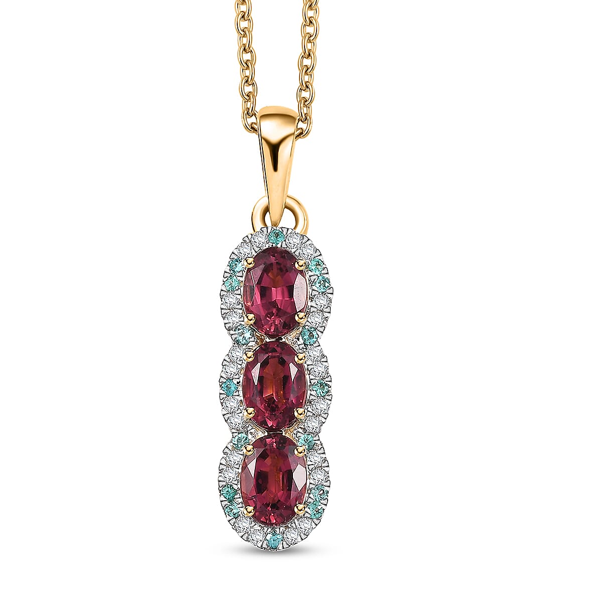 Certified & Appraised Luxoro AAA Ouro Fino Rubellite Paraiba Tourmaline and G-H I2 Diamond 3.05 ctw Pendant Necklace in 10K Yellow Gold 20 Inches
