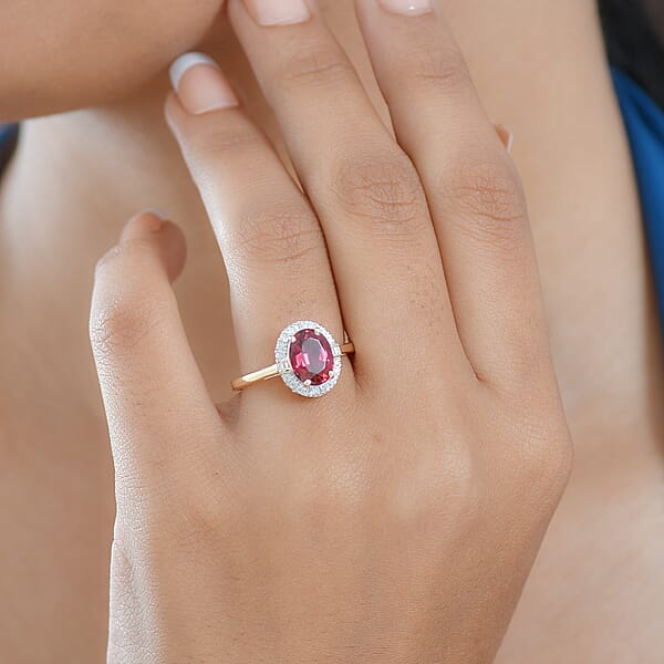 Certified & Appraised Luxoro AAA Ouro Fino Rubellite And Diamond G-H SI 2.25 Ctw Floral Ring In 10K Yellow Gold