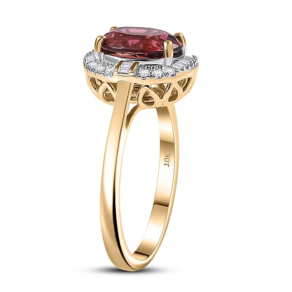 Certified & Appraised Luxoro AAA Ouro Fino Rubellite And Diamond G-H SI 2.25 Ctw Floral Ring In 10K Yellow Gold