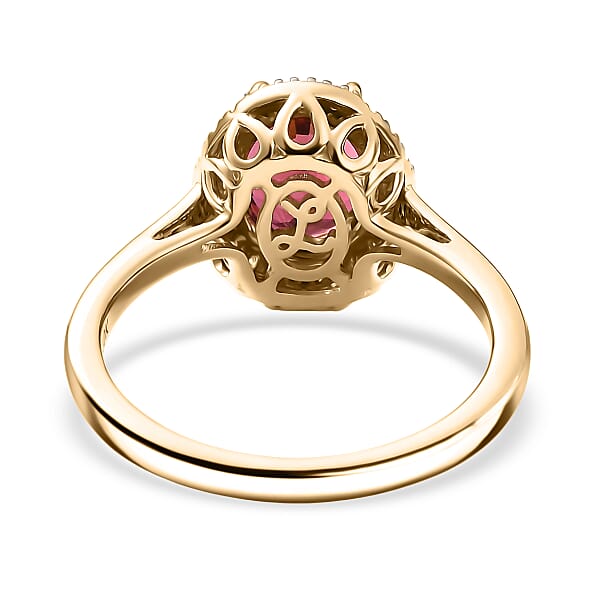Certified & Appraised Luxoro AAA Ouro Fino Rubellite And Diamond G-H SI 2.25 Ctw Floral Ring In 10K Yellow Gold