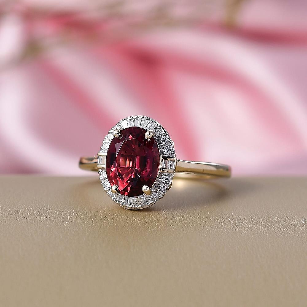 Certified & Appraised Luxoro AAA Ouro Fino Rubellite and Diamond G-H SI 2.25 ctw Floral Ring in 10K Yellow Gold