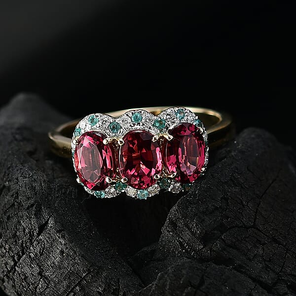 Certified & Appraised Luxoro AAA Ouro Fino Rubellite Paraiba Tourmaline And G-H I2 Diamond 3.00 Ctw Ring In 10K Yellow Gold