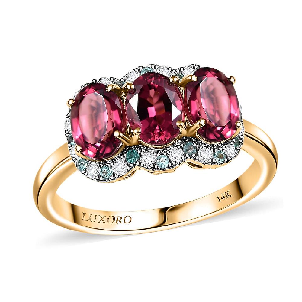 Certified & Appraised Luxoro AAA Ouro Fino Rubellite Paraiba Tourmaline and G-H I2 Diamond 3.00 ctw Ring in 10K Yellow Gold