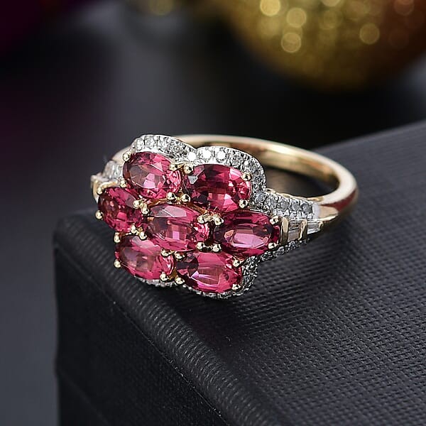 Certified & Appraised Luxoro AAA Ouro Fino Rubellite And G-H I2 Diamond 3.55 Ctw Ring In 10K Yellow Gold 4.20 Grams