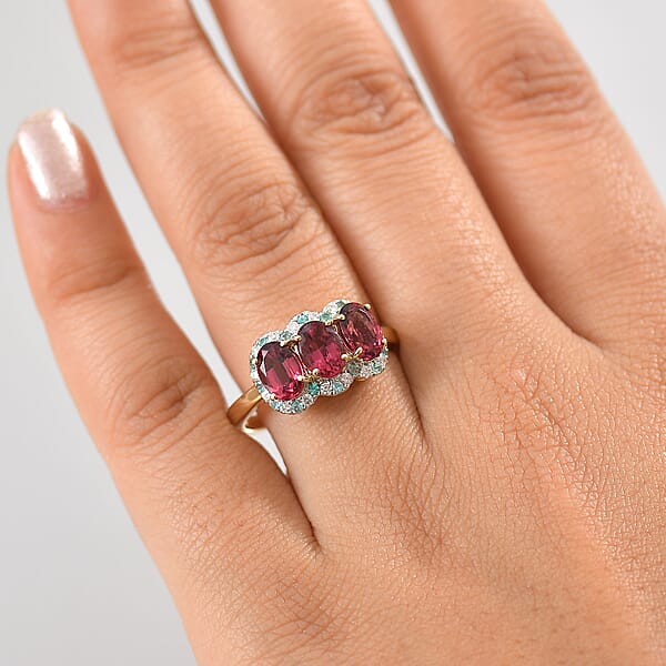 Certified & Appraised Luxoro AAA Ouro Fino Rubellite Paraiba Tourmaline And G-H I2 Diamond 3.00 Ctw Ring In 10K Yellow Gold