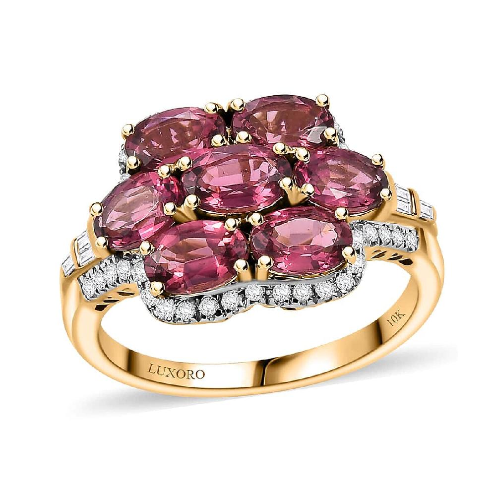 Certified & Appraised Luxoro AAA Ouro Fino Rubellite and G-H I2 Diamond 3.55 ctw Ring in 10K Yellow Gold 4.20 Grams