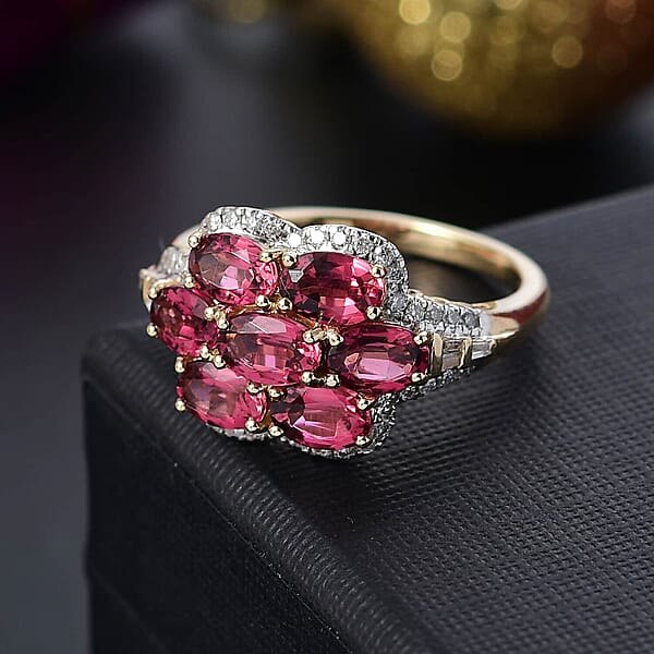 Certified & Appraised Luxoro AAA Ouro Fino Rubellite And G-H I2 Diamond 3.55 Ctw Ring In 10K Yellow Gold 4.20 Grams