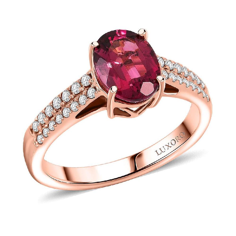 Certified & Appraised Luxoro AAA Ouro Fino Rubellite And G-H I2 Diamond 2.00 Ctw Ring In 14K Rose Gold