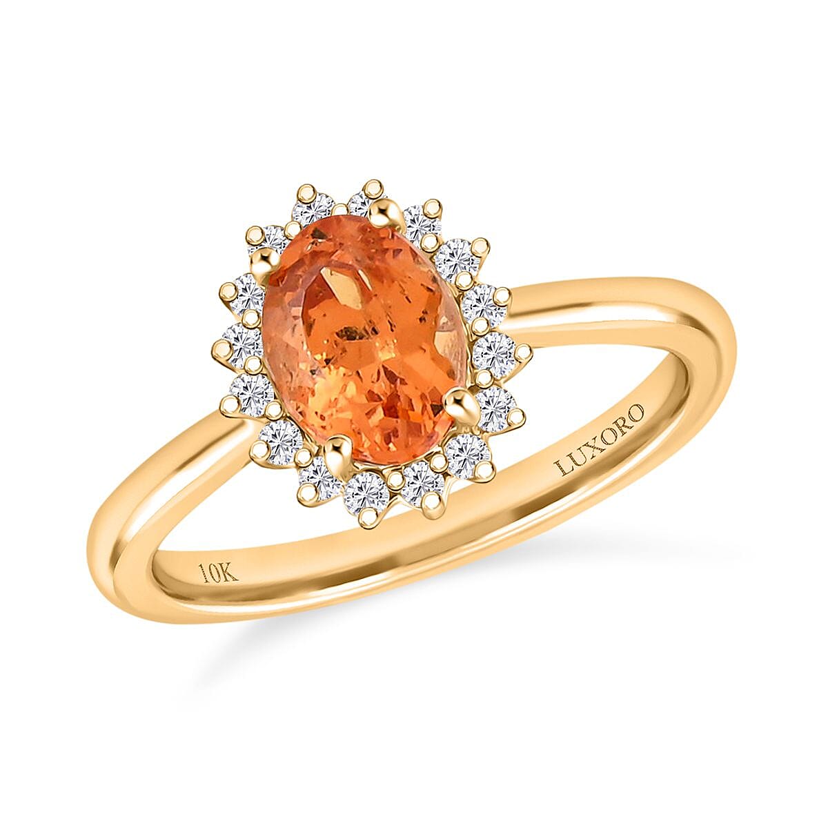 Certified & Appraised Luxoro AAA Outomongu Spessartine Garnet and G-H I2 Diamond 1.70 ctw Ring in 10K Yellow Gold
