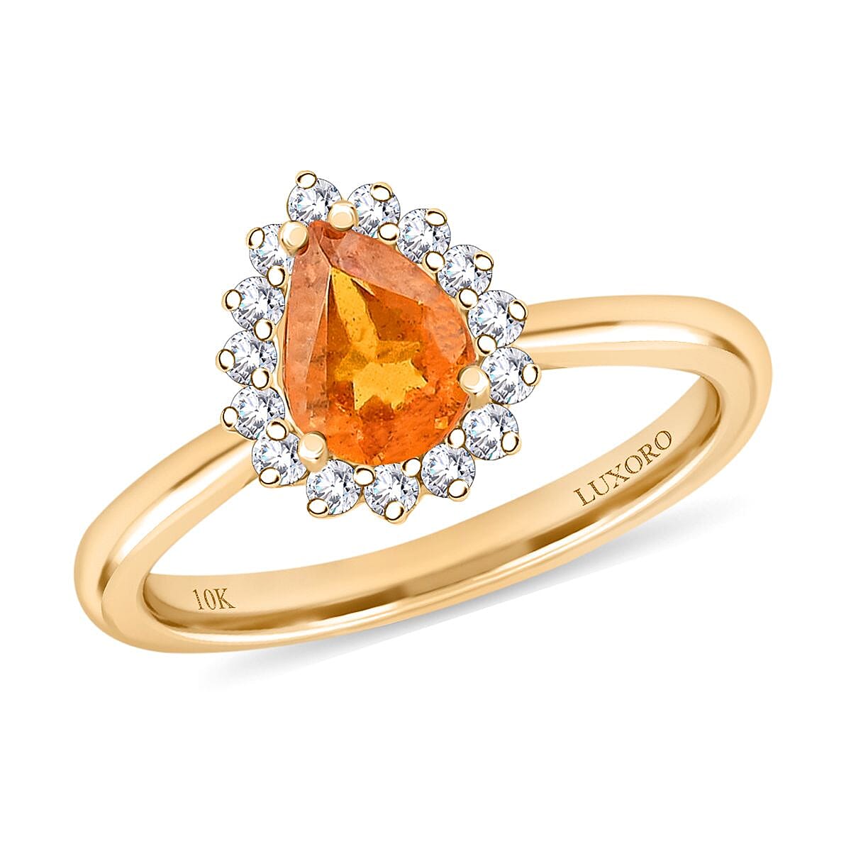 Certified & Appraised Luxoro AAA Outomongu Spessartine Garnet and G-H I2 Diamond 1.70 ctw Ring in 10K Yellow Gold