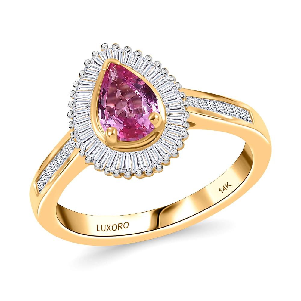Certified & Appraised Luxoro AAA Padparadscha Sapphire And G-H I2 Diamond 1.32 Ctw Ring In 14K Yellow Gold
