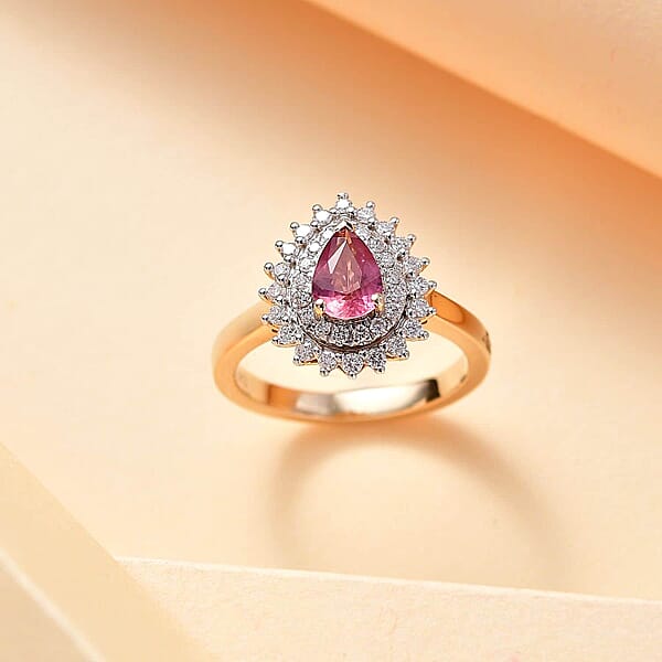 Certified & Appraised Luxoro AAA Padparadscha Sapphire And G-H I2 Diamond 1.25 Ctw Ring In 14K Yellow Gold