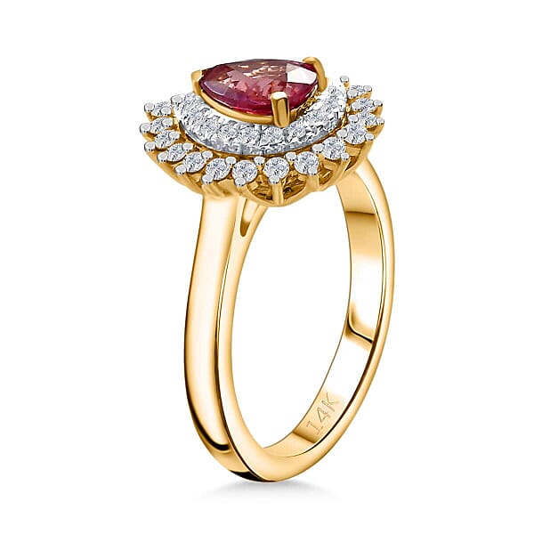 Certified & Appraised Luxoro AAA Padparadscha Sapphire And G-H I2 Diamond 1.25 Ctw Ring In 14K Yellow Gold