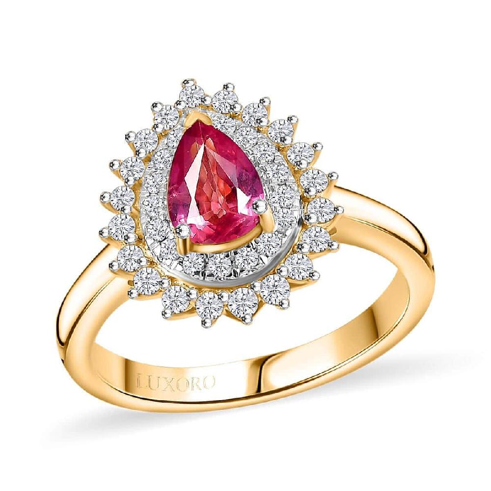 Certified & Appraised Luxoro AAA Padparadscha Sapphire and G-H I2 Diamond 1.25 ctw Ring in 14K Yellow Gold