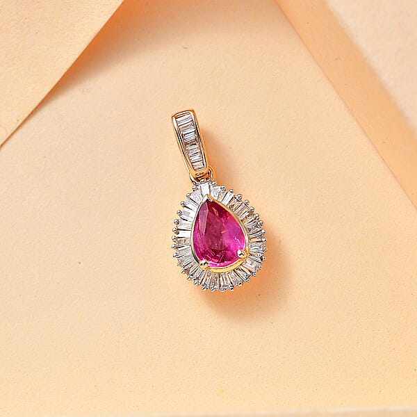 Certified & Appraised Luxoro AAA Padparadscha Sapphire And G-H I2 Diamond 1.25 Ctw Pendant Without Chain In 14K Yellow Gold