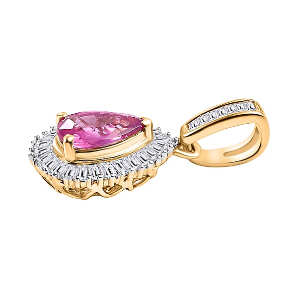 Certified & Appraised Luxoro AAA Padparadscha Sapphire And G-H I2 Diamond 1.25 Ctw Pendant Without Chain In 14K Yellow Gold