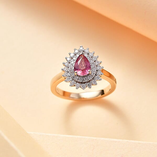Certified & Appraised Luxoro AAA Padparadscha Sapphire And G-H I2 Diamond 1.25 Ctw Ring In 14K Yellow Gold