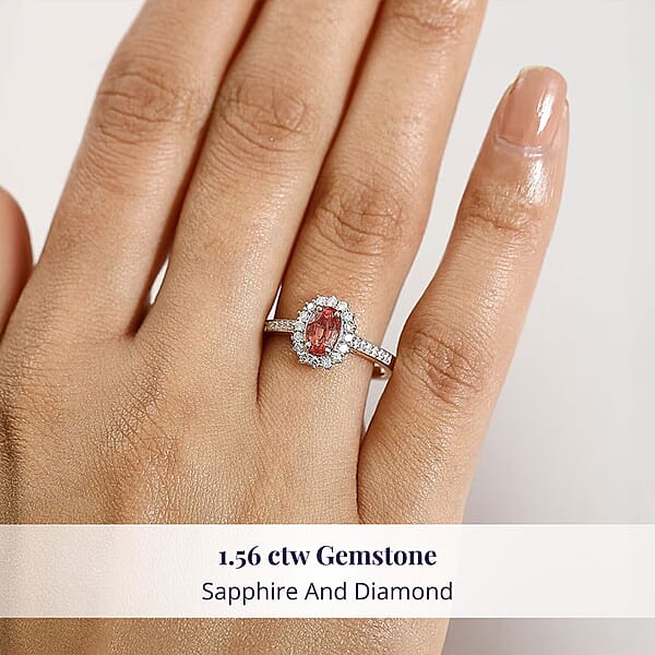 Certified & Appraised Luxoro AAA Padparadscha Sapphire (BT) 9.0) And I2 Diamond 1.56 Ctw Halo Ring In 14K Yellow Gold