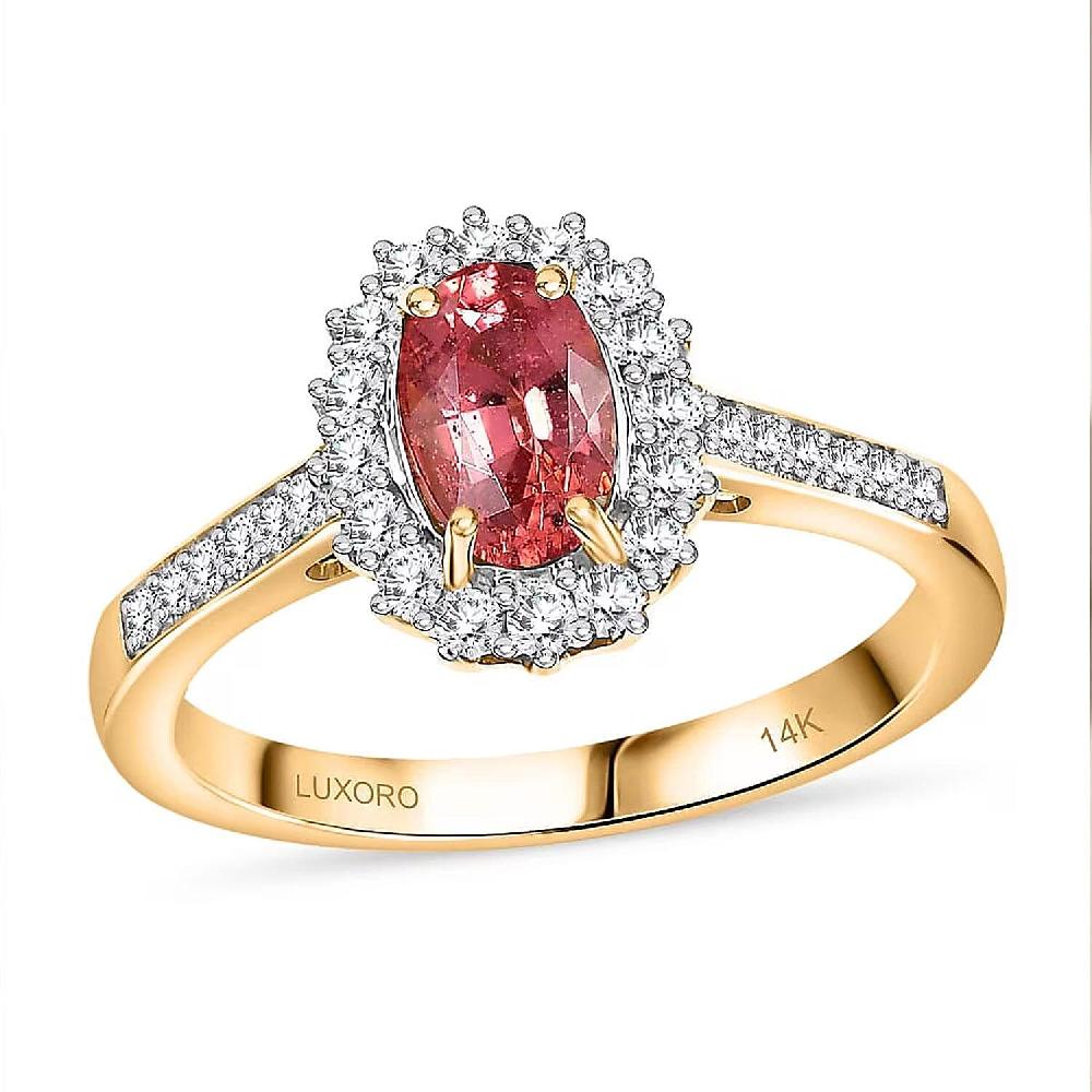 Certified & Appraised Luxoro AAA Padparadscha Sapphire (BT) 9.0) and I2 Diamond 1.56 ctw Halo Ring in 14K Yellow Gold