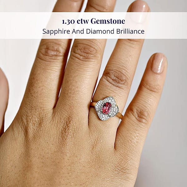 Certified & Appraised Luxoro AAA Padparadscha Sapphire (BT) 8.0) And I2 Diamond 1.30 Ctw Ring In 14K Yellow Gold