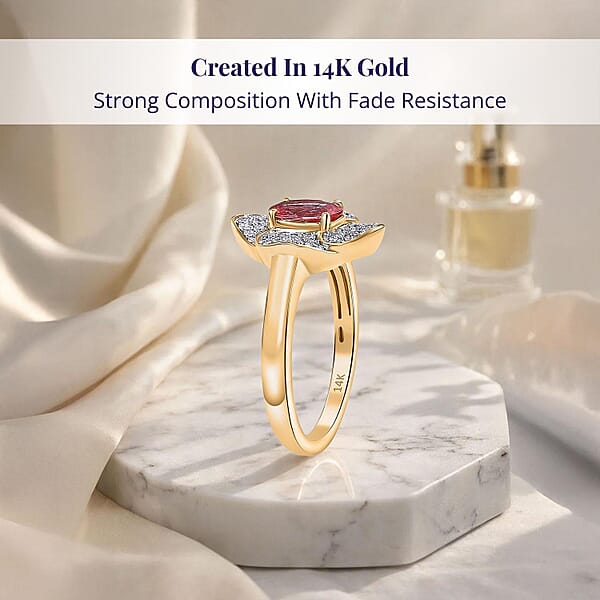 Certified & Appraised Luxoro AAA Padparadscha Sapphire (BT) 9.0) And I2 Diamond 1.30 Ctw Ring In 14K Yellow Gold