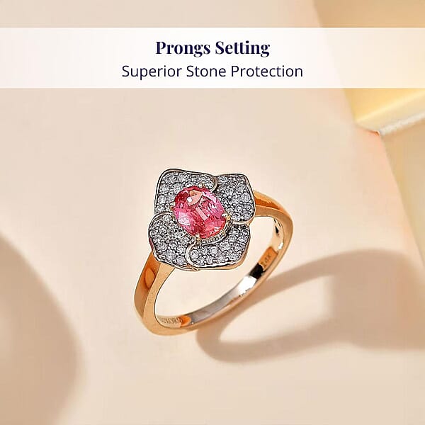 Certified & Appraised Luxoro AAA Padparadscha Sapphire (BT) 6.5) And I2 Diamond 1.30 Ctw Ring In 14K Yellow Gold