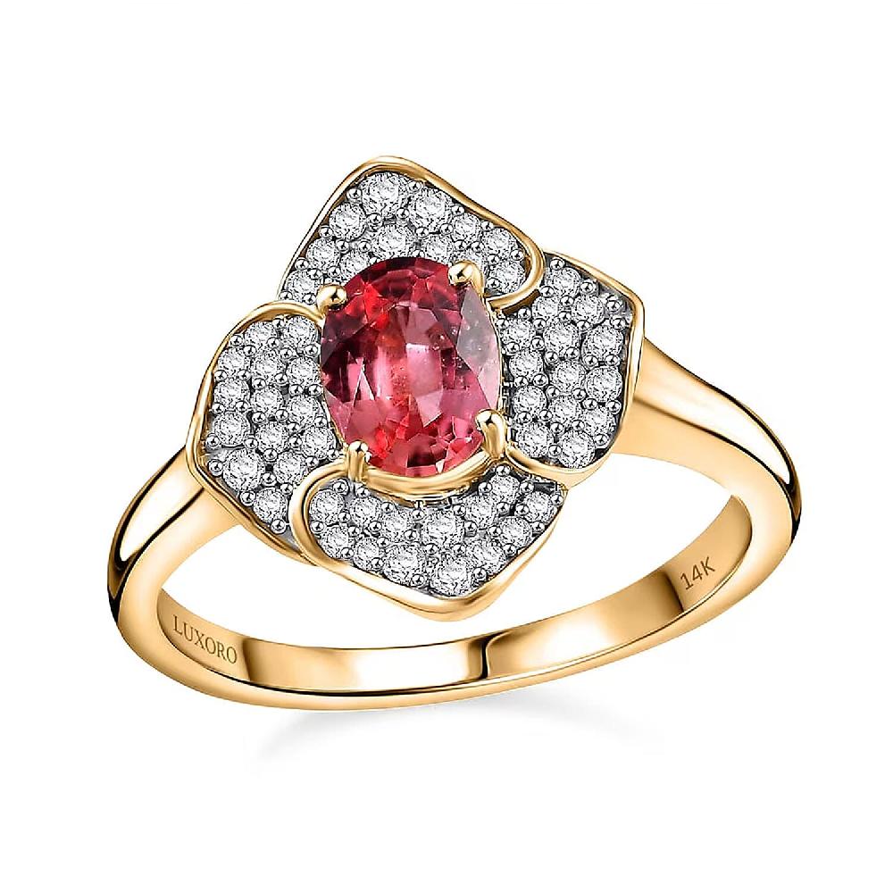 Certified & Appraised Luxoro AAA Padparadscha Sapphire (BT) 6.5) and I2 Diamond 1.30 ctw Ring in 14K Yellow Gold