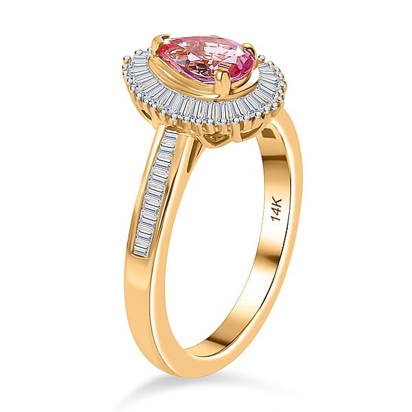 Certified & Appraised Luxoro AAA Padparadscha Sapphire And G-H I2 Diamond 1.32 Ctw Ring In 14K Yellow Gold
