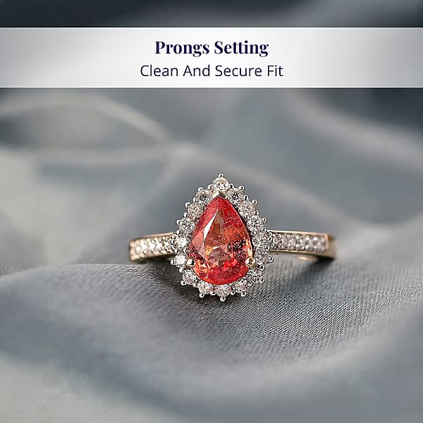 Certified & Appraised Luxoro AAA Padparadscha Sapphire (BT) 7.5) And I2 Diamond 1.85 Ctw Halo Ring In 14K Yellow Gold