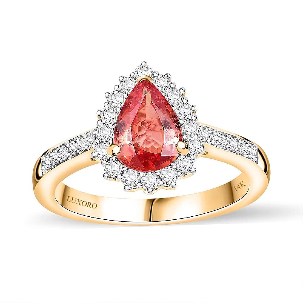 Certified & Appraised Luxoro AAA Padparadscha Sapphire (BT) 8.5) and I2 Diamond 1.85 ctw Halo Ring in 14K Yellow Gold