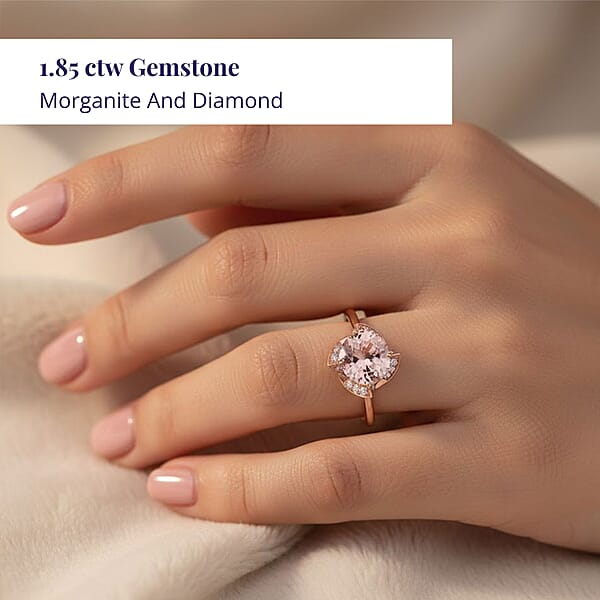 Certified & Appraised Luxoro AAA Palmeiras Pink Morganite And I2 Diamond 1.85 Ctw Ring In 14K Rose Gold